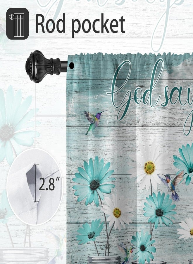 Coxila Teal Floral Kitchen Window Curtains 27.5 x 39 Inch Small Short Mini Cafe Rod Pocket Turquoise Aqua Flower White Daisy Fun Living Bedroom Room Home Treatment Set of 2 Curtain Panels Drapes Tiers - Image 3